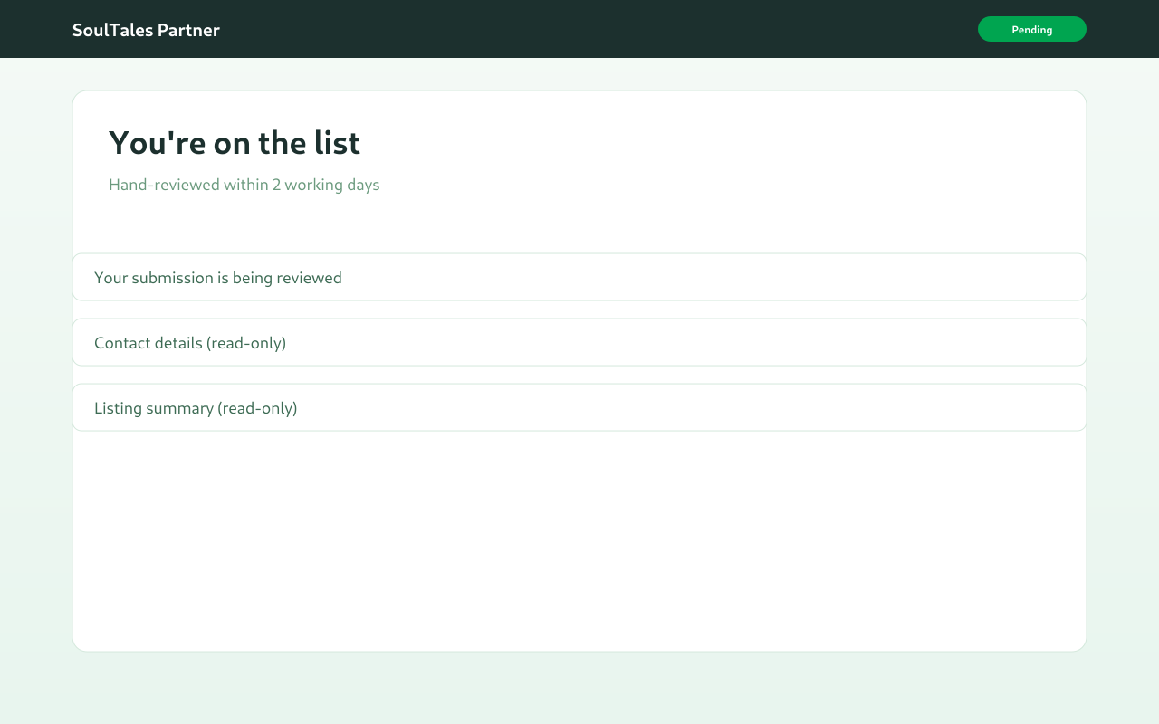 Pending review state after onboarding submission