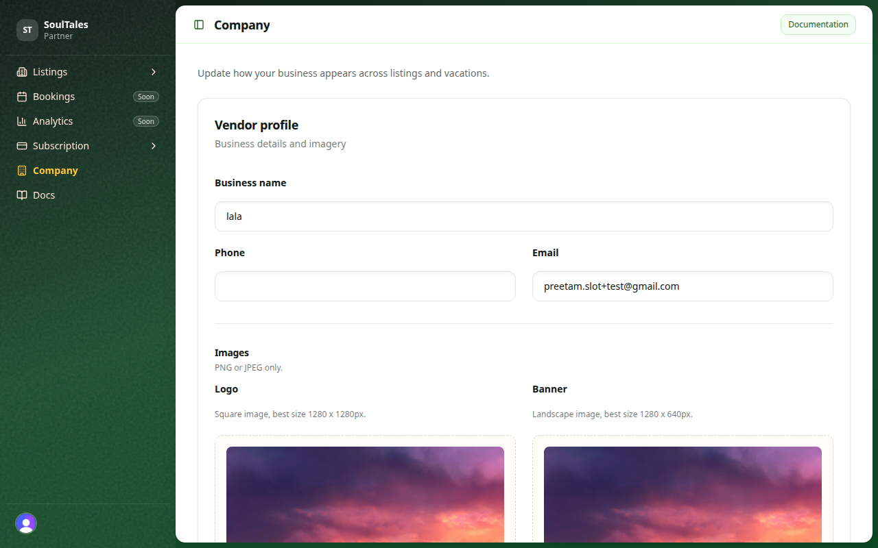 Vendor settings with profile images
